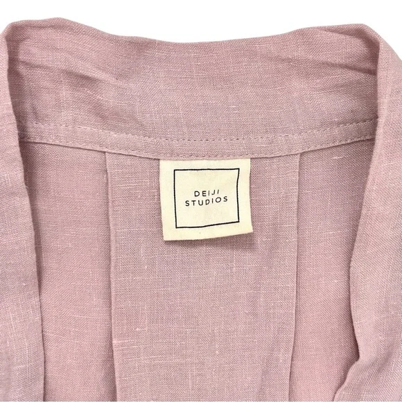 Deiji Studios The 01 Loungewear Kimono Top - Lilac Purple Belted Linen Top - Picture 7 of 10